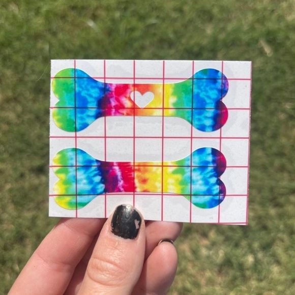 Tie Dye Dog Bone Vinyl Decal Set - Picture 1 of 8